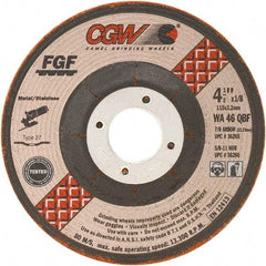 Camel Grinding Wheels - 46 Grit, 4-1/2" Wheel Diam, 1/8" Wheel Thickness, Type 27 Depressed Center Wheel - Medium Grade, Aluminum Oxide, Resinoid Bond, 13,300 Max RPM - Apex Tool & Supply