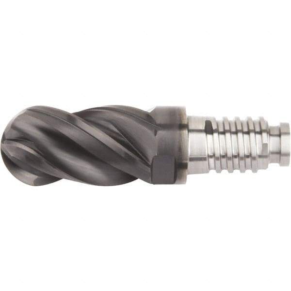 Kennametal - 1/2" Mill Diam, 3/4" LOC, Solid Carbide Ball End Mill Head - Spiral Flute, Right Hand Cut, 39° Helix, 4 Flutes, AlTiN Finish - Apex Tool & Supply
