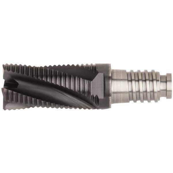 Kennametal - 16mm Diam, 24mm LOC, 4 Flute, 0.5mm Corner Chamfer End Mill Head - Solid Carbide, AlTiN Finish, Duo-Lock 16 Connection, Spiral Flute, 20° Helix, Centercutting - Apex Tool & Supply