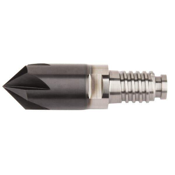 Kennametal - 5/8" Diam, 3.17mm LOC, 6 Flute, 1/8" Corner Chamfer End Mill Head - Solid Carbide, AlTiN Finish, Duo-Lock 16 Connection, Spiral Flute, 0° Helix - Apex Tool & Supply