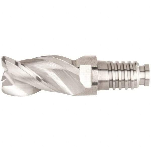 Kennametal - 1/2" Diam, 3/4" LOC, 3 Flute, 0.03" Corner Radius End Mill Head - Solid Carbide, Uncoated, Duo-Lock 12 Connection, Spiral Flute, 38° Helix, Centercutting - Apex Tool & Supply