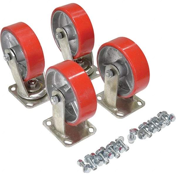 Vestil - 6" Diam x 2" Wide, Poly-On-Steel (2) Rigid (2) Swivel Caster - 4,800 Lb Capacity, Top Plate Mount, 4" x 4-1/2" Plate - Apex Tool & Supply