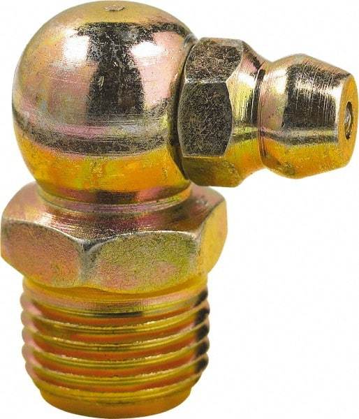 lumax - 90° Head Angle, 1/8 PTF Steel Taper Thread Grease Fitting - Zinc Plated Finish - Apex Tool & Supply