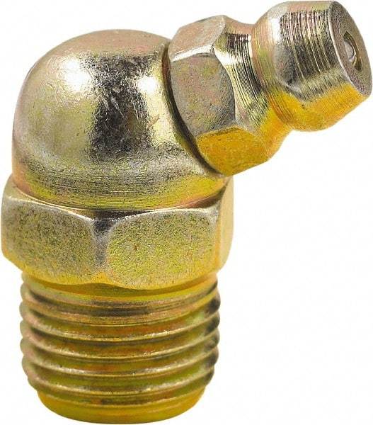 lumax - 45° Head Angle, 1/8 PTF Steel Taper Thread Grease Fitting - Zinc Plated Finish - Apex Tool & Supply