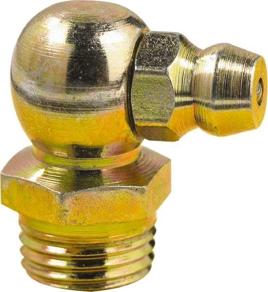 lumax - 90° Head Angle, M8x1 Metric Steel Taper Thread Grease Fitting - Zinc Plated Finish - Apex Tool & Supply