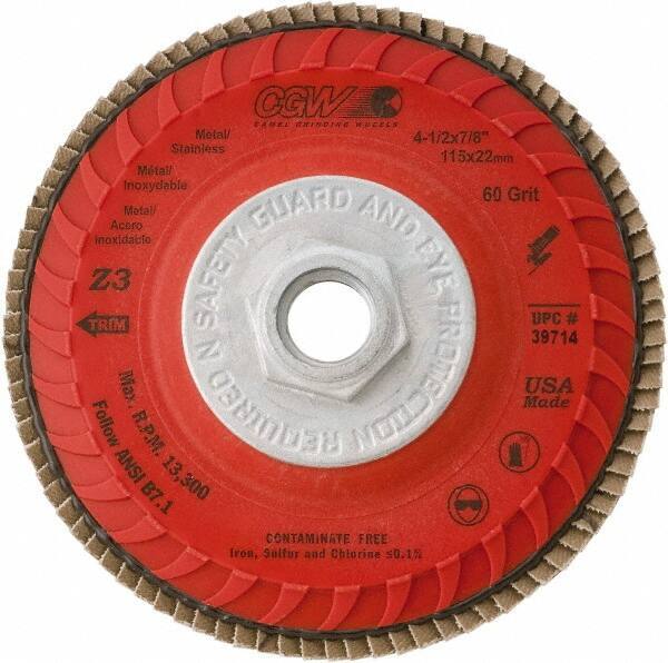 Camel Grinding Wheels - 120 Grit, 5" Disc Diam, 5/8-11 Center Hole, Compact Zirconia Alumina Flap Disc - 12,200 Max RPM, Poly Cotton Backing, Arbor Attaching System, Coated - Apex Tool & Supply
