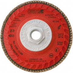 Camel Grinding Wheels - 120 Grit, 4-1/2" Disc Diam, 5/8-11 Center Hole, Compact Zirconia Alumina Flap Disc - 13,300 Max RPM, Poly Cotton Backing, Arbor Attaching System, Coated - Apex Tool & Supply