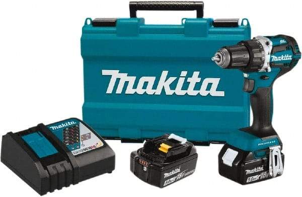 Makita - 18 Volt 1/2" Chuck Pistol Grip Handle Cordless Drill - 0-2000 RPM, Reversible, 2 Lithium-Ion Batteries Included - Apex Tool & Supply