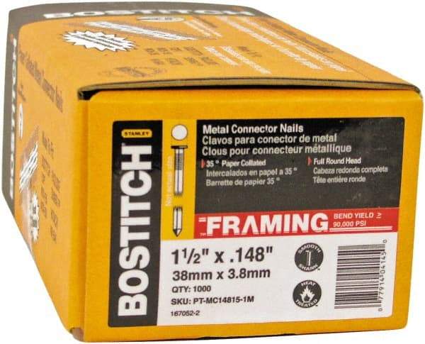 Stanley Bostitch - 16 Gauge 0.0598" Shank Diam 2-1/2" Long Metal Connecting Nails for Power Nailers - Steel, Galvanized Finish, Smooth Shank, Angled Stick Paper Tape Collation, Round Head - Apex Tool & Supply