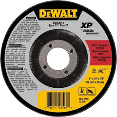 DeWALT - 5" Wheel Diam, 1/4" Wheel Thickness, 7/8" Arbor Hole, Type 27 Depressed Center Wheel - Medium Grade, Ceramic, 12,200 Max RPM - Apex Tool & Supply