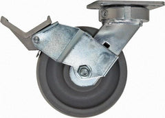 Caster Connection - 6" Diam x 2" Wide x 7-1/2" OAH Top Plate Mount Swivel Caster with Brake - Nylon, 1,500 Lb Capacity, Sealed Precision Ball Bearing, 4 x 4-1/2" Plate - Apex Tool & Supply