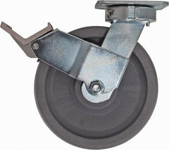 Caster Connection - 8" Diam x 2" Wide x 9-1/2" OAH Top Plate Mount Swivel Caster with Brake - Nylon, 2,000 Lb Capacity, Sealed Precision Ball Bearing, 4 x 4-1/2" Plate - Apex Tool & Supply