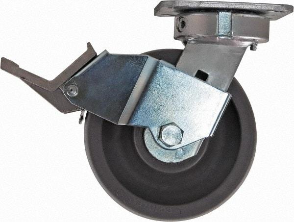 Caster Connection - 6" Diam x 2" Wide x 7-1/2" OAH Top Plate Mount Swivel Caster with Brake - Nylon, 1,500 Lb Capacity, Sealed Precision Ball Bearing, 4 x 4-1/2" Plate - Apex Tool & Supply