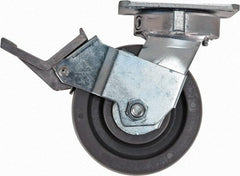 Caster Connection - 5" Diam x 2" Wide x 6-1/2" OAH Top Plate Mount Swivel Caster with Brake - Nylon, 1,250 Lb Capacity, Sealed Precision Ball Bearing, 4 x 4-1/2" Plate - Apex Tool & Supply