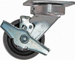 Caster Connection - 4" Diam x 2" Wide x 5-5/8" OAH Top Plate Mount Swivel Caster with Brake - Nylon, 1,000 Lb Capacity, Sealed Precision Ball Bearing, 4 x 4-1/2" Plate - Apex Tool & Supply