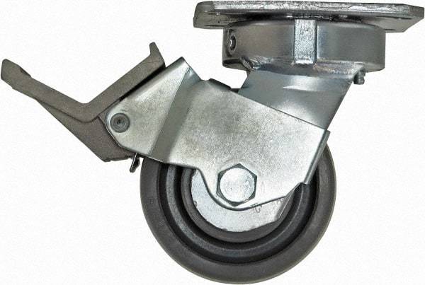 Caster Connection - 4" Diam x 2" Wide x 5-5/8" OAH Top Plate Mount Swivel Caster with Brake - Nylon, 1,000 Lb Capacity, Sealed Precision Ball Bearing, 4 x 4-1/2" Plate - Apex Tool & Supply