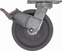 Caster Connection - 8" Diam x 2" Wide x 9-1/2" OAH Top Plate Mount Swivel Caster with Brake - Nylon, 2,000 Lb Capacity, Sealed Precision Ball Bearing, 4-1/2 x 6-1/4" Plate - Apex Tool & Supply