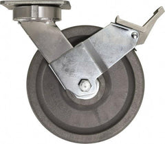 Caster Connection - 8" Diam x 2" Wide x 9-1/2" OAH Top Plate Mount Swivel Caster with Brake - Nylon, 2,000 Lb Capacity, Sealed Precision Ball Bearing, 4 x 4-1/2" Plate - Apex Tool & Supply