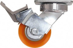 Caster Connection - 4" Diam x 2" Wide x 5-5/8" OAH Top Plate Mount Swivel Caster with Brake - Polyurethane, 700 Lb Capacity, Sealed Precision Ball Bearing, 4 x 4-1/2" Plate - Apex Tool & Supply