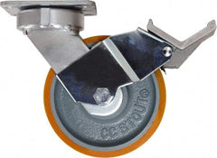 Caster Connection - 6" Diam x 2" Wide x 7-1/2" OAH Top Plate Mount Swivel Caster with Brake - Polyurethane, 1,250 Lb Capacity, Sealed Precision Ball Bearing, 4 x 4-1/2" Plate - Apex Tool & Supply