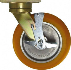 Caster Connection - 10" Diam x 2" Wide x 12" OAH Top Plate Mount Swivel Caster with Brake - Polyurethane, 1,500 Lb Capacity, Sealed Precision Ball Bearing, 4-1/2 x 6-1/4" Plate - Apex Tool & Supply
