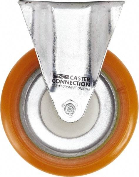 Caster Connection - 5" Diam x 1-1/4" Wide x 6-1/4" OAH Top Plate Mount Rigid Caster - Polyurethane, 450 Lb Capacity, Sealed Precision Ball Bearing, 2-3/8 x 3-5/8" Plate - Apex Tool & Supply