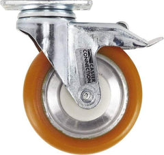 Caster Connection - 5" Diam x 1-1/4" Wide x 6-1/4" OAH Top Plate Mount Swivel Caster with Brake - Polyurethane, 450 Lb Capacity, Sealed Precision Ball Bearing, 2-3/8 x 3-5/8" Plate - Apex Tool & Supply