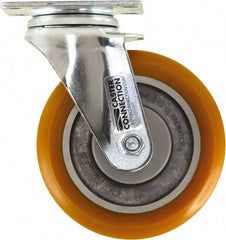 Caster Connection - 5" Diam x 1-1/4" Wide x 6-1/4" OAH Top Plate Mount Swivel Caster - Polyurethane, 450 Lb Capacity, Sealed Precision Ball Bearing, 2-3/8 x 3-5/8" Plate - Apex Tool & Supply