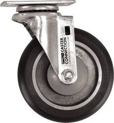 Caster Connection - 5" Diam x 1-1/4" Wide x 6-1/4" OAH Top Plate Mount Swivel Caster - Polyurethane, 450 Lb Capacity, Sealed Precision Ball Bearing, 2-3/8 x 3-5/8" Plate - Apex Tool & Supply