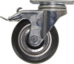 Caster Connection - 4" Diam x 1-1/4" Wide x 5-1/8" OAH Top Plate Mount Swivel Caster with Brake - Polyurethane, 400 Lb Capacity, Sealed Precision Ball Bearing, 2-3/8 x 3-5/8" Plate - Apex Tool & Supply