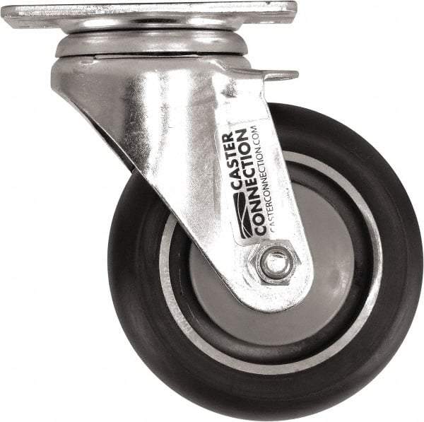 Caster Connection - 4" Diam x 1-1/4" Wide x 5-1/8" OAH Top Plate Mount Swivel Caster - Polyurethane, 400 Lb Capacity, Sealed Precision Ball Bearing, 2-3/8 x 3-5/8" Plate - Apex Tool & Supply