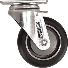 Caster Connection - 4" Diam x 1-1/4" Wide x 5-1/8" OAH Top Plate Mount Swivel Caster - Polyurethane, 400 Lb Capacity, Sealed Precision Ball Bearing, 2-3/8 x 3-5/8" Plate - Apex Tool & Supply