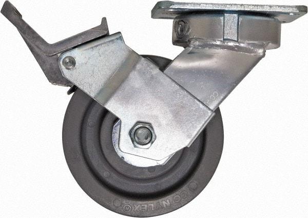 Caster Connection - 5" Diam x 2" Wide x 6-1/2" OAH Top Plate Mount Swivel Caster with Brake - Nylon, 1,250 Lb Capacity, Sealed Precision Ball Bearing, 4 x 4-1/2" Plate - Apex Tool & Supply