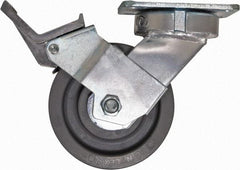 Caster Connection - 5" Diam x 2" Wide x 6-1/2" OAH Top Plate Mount Swivel Caster with Brake - Nylon, 1,250 Lb Capacity, Sealed Precision Ball Bearing, 4 x 4-1/2" Plate - Apex Tool & Supply