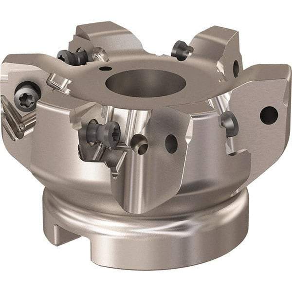 Seco - 6 Inserts, 66mm Cut Diam, 22mm Arbor Diam, 7.5mm Max Depth of Cut, Indexable Square-Shoulder Face Mill - 90° Lead Angle, 40mm High, XNEX 08 Insert Compatibility, Through Coolant, Series R220.96 - Apex Tool & Supply