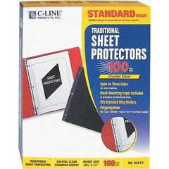 C-LINE - 100 Piece Clear Sheet Protectors-Ring Binder - 11" High x 8-1/2" Wide - Apex Tool & Supply