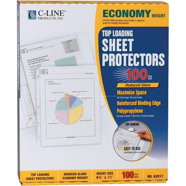 C-LINE - 100 Piece Clear Sheet Protectors-Ring Binder - 11" High x 8-1/2" Wide - Apex Tool & Supply