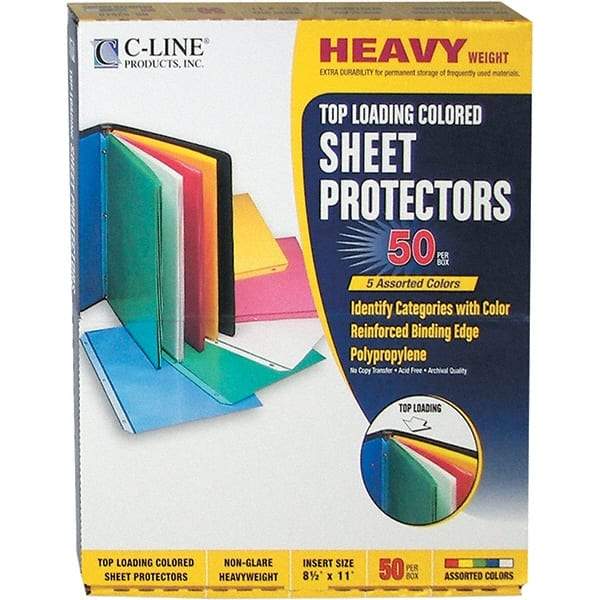 C-LINE - 50 Piece Assorted Colors Sheet Protectors-Ring Binder - 11" High x 8-1/2" Wide - Apex Tool & Supply