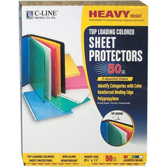 C-LINE - 50 Piece Assorted Colors Sheet Protectors-Ring Binder - 11" High x 8-1/2" Wide - Apex Tool & Supply