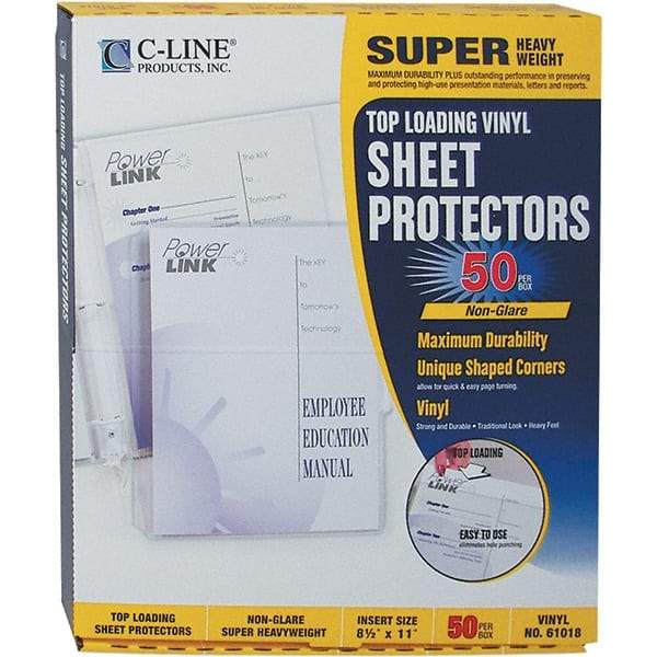 C-LINE - 50 Piece Clear Sheet Protectors-Ring Binder - 11" High x 8-1/2" Wide - Apex Tool & Supply