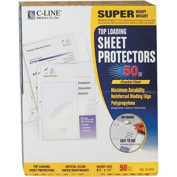 C-LINE - 50 Piece Clear Sheet Protectors-Ring Binder - 11" High x 8-1/2" Wide - Apex Tool & Supply
