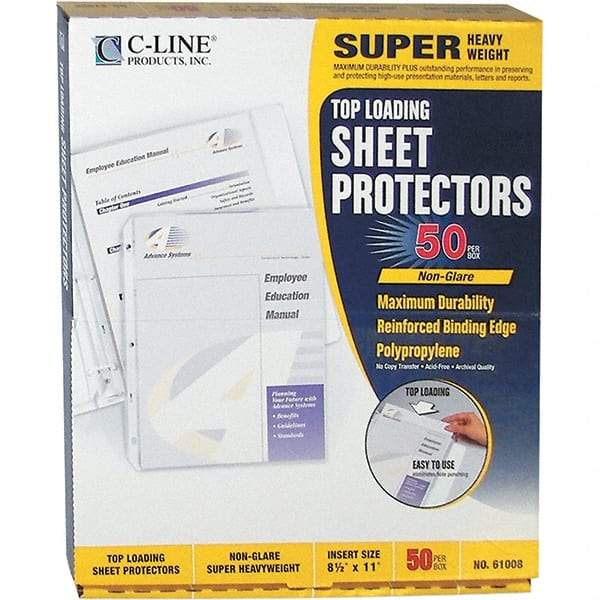 C-LINE - 50 Piece Clear Sheet Protectors-Ring Binder - 11" High x 8-1/2" Wide - Apex Tool & Supply