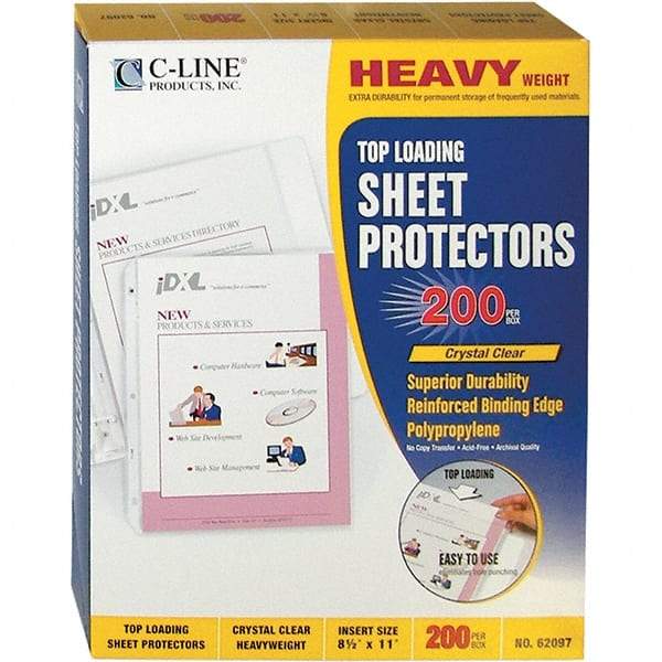 C-LINE - 200 Piece Clear Sheet Protectors-Ring Binder - 11" High x 8-1/2" Wide - Apex Tool & Supply