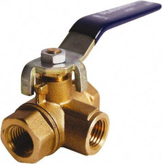 Legend Valve - 3/8" Pipe, Large Port, Brass Diverter Ball Valve - Inline - Three Way Flow, FIPT x FIPT x FIPT Ends, Lever Handle, 600 WOG, 150 WSP - Apex Tool & Supply
