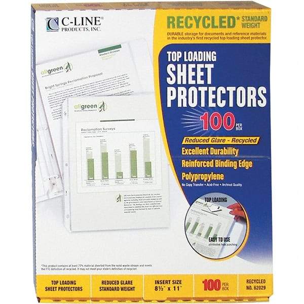 C-LINE - 100 Piece Clear Sheet Protectors-Ring Binder - 11" High x 8-1/2" Wide - Apex Tool & Supply