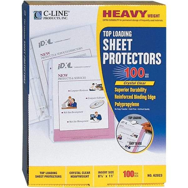 C-LINE - 100 Piece Clear Sheet Protectors-Ring Binder - 11" High x 8-1/2" Wide - Apex Tool & Supply