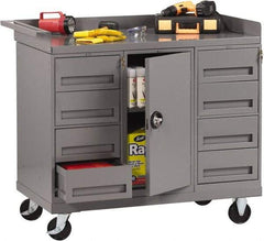 Tennsco - 1,000 Lb Capacity, 1 Shelf, 8 Drawer, 1 Door Mobile Bench - 45" Wide x 25" Deep x 43" High, Steel - Apex Tool & Supply