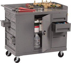Tennsco - 1,000 Lb Capacity, 1 Shelf, 3 Drawer, 20 Bin, 1 Door Mobile Bench - 45" Wide x 25" Deep x 43" High, Steel - Apex Tool & Supply
