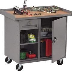 Tennsco - 1,000 Lb Capacity, 2 Shelf, 4 Drawer, 1 Door Mobile Bench - 42" Wide x 25" Deep x 36-1/2" High, Steel - Apex Tool & Supply