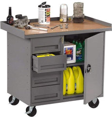 Tennsco - 1,000 Lb Capacity, 1 Shelf, 4 Drawer, 1 Door Mobile Bench - 42" Wide x 25" Deep x 36-1/2" High, Steel - Apex Tool & Supply